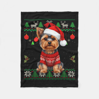 Yorkie Dog Christmas Wearing Ugly Christmas Sweate Fleecedecke
