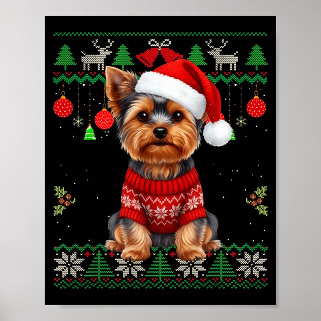 Yorkie Dog Christmas Wearing Ugly Christmas Sweate Poster (Vorne)