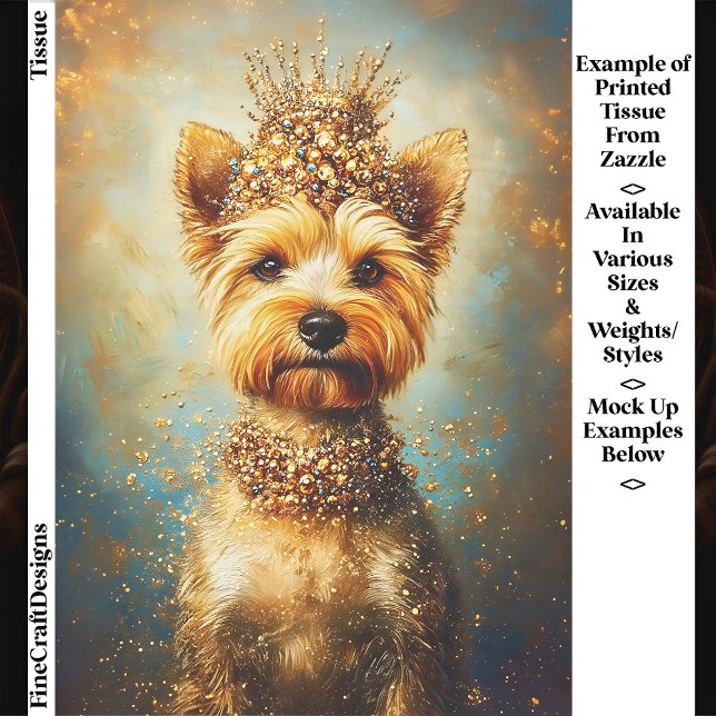 Yorkie Dog, Gold Crown & Jewel Collar EA5 Decoupag Seidenpapier (Von Creator hochgeladen)