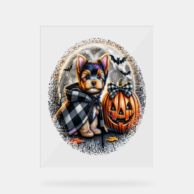 Yorkie Dog Halloween Acrylschild (Vorderseite)