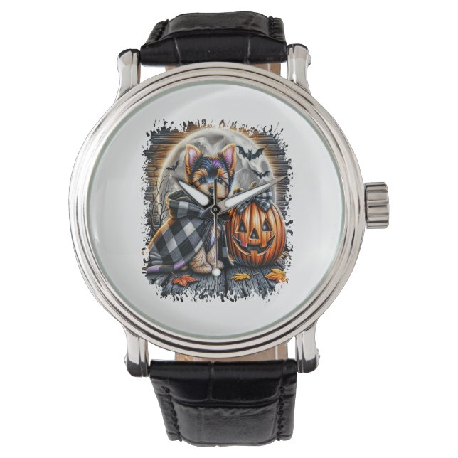 Yorkie Dog Halloween Square Armbanduhr (Vorderseite)