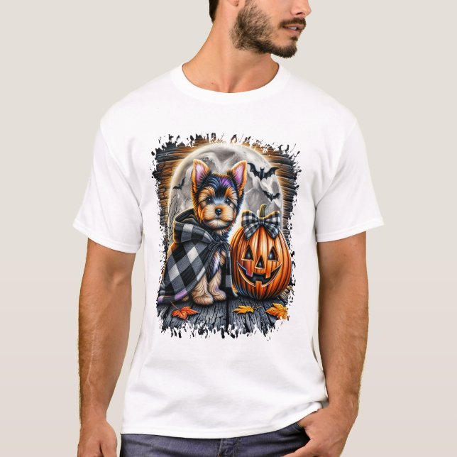 Yorkie Dog Halloween Square T-Shirt (Vorderseite)