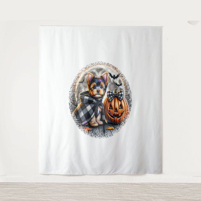 Yorkie Dog Halloween Wandteppich (Vorderseite)