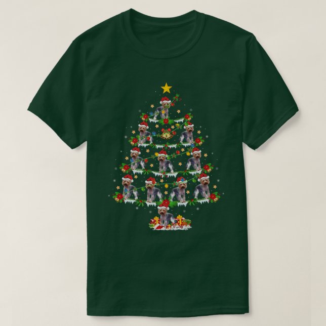 Yorkie Dog Lover Xmas Lights Yorkie Christmas Tree T-Shirt (Design vorne)