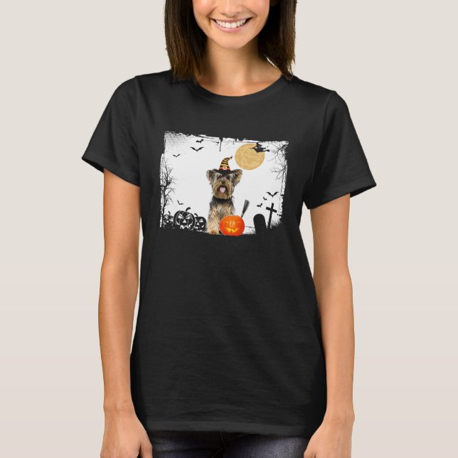 Yorkie Dog mit Kürbiskatzenfrüchte T-Shirt (Vorderseite)