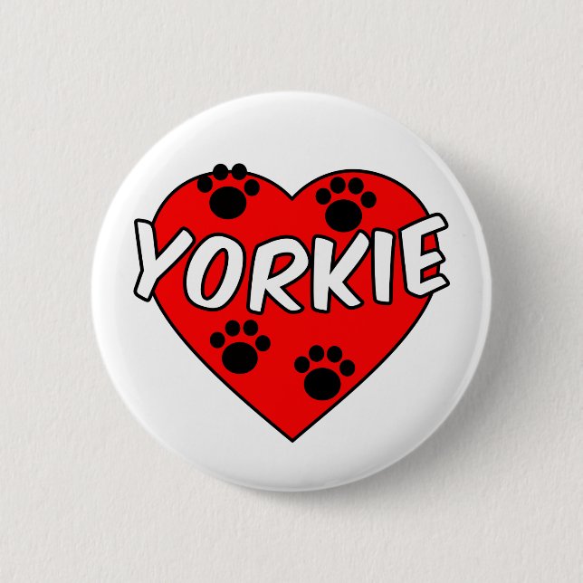 Yorkie Dog Paw Prints und Rotes Herz Button (Vorderseite)