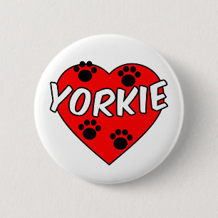 Yorkie Dog Paw Prints und Rotes Herz Button