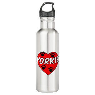 Yorkie Dog Paw Prints und Rotes Herz Edelstahlflasche