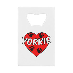 Yorkie Dog Paw Prints und Rotes Herz Geldbeutel Flaschenöffner
