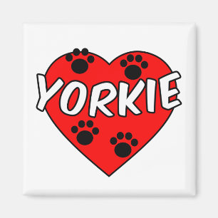 Yorkie Dog Paw Prints und Rotes Herz Magnet