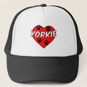 Yorkie Dog Paw Prints und Rotes Herz Truckerkappe