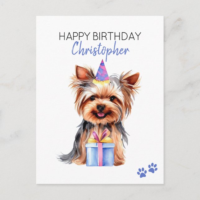 Yorkie Dog Personalisiert Happy Birthday Postkarte (Vorderseite)