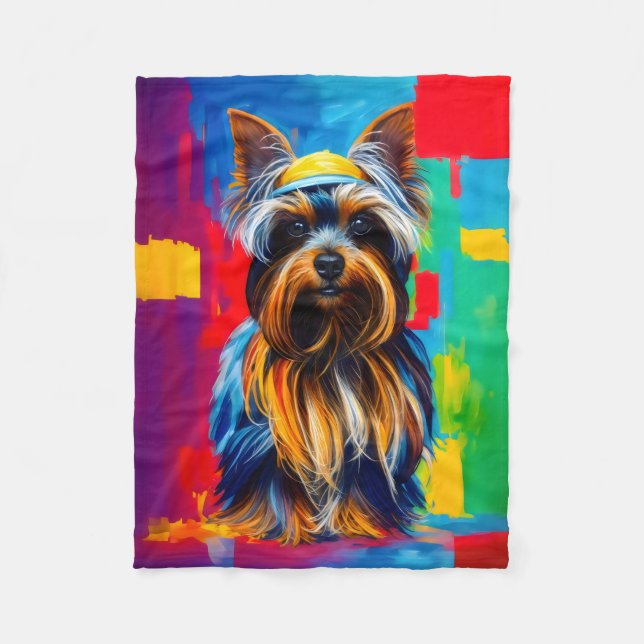Yorkie Dog Pop Art Fleecedecke (Vorderseite)