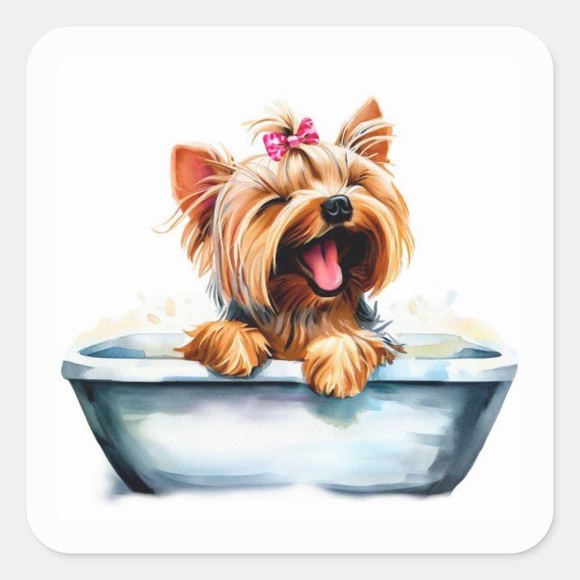 Yorkie Dog Quadratischer Aufkleber (Vorderseite)