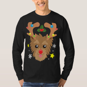 Yorkie Dog Reindeer Funny Niedlich Dog Mama Vater T-Shirt