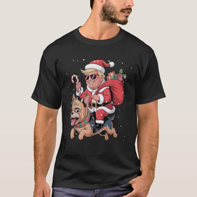 Yorkie Dog Santa Claus Ride Christmas Yorkshire Te T-Shirt (Vorderseite)