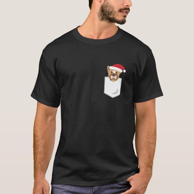 Yorkie Dog Santa Funny Christmas Pocket Longsleeve T-Shirt (Vorderseite)