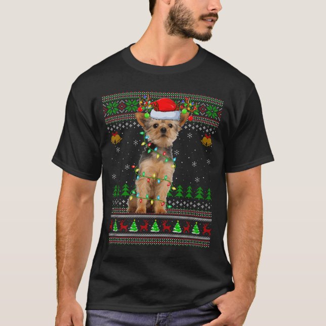 Yorkie Dog Ugly Christmas Sweaters Holiday Santa X T-Shirt (Vorderseite)