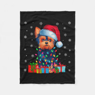 Yorkie Dog Ugly Xmas Lights Weihnachtsmannmütze Yo Fleecedecke