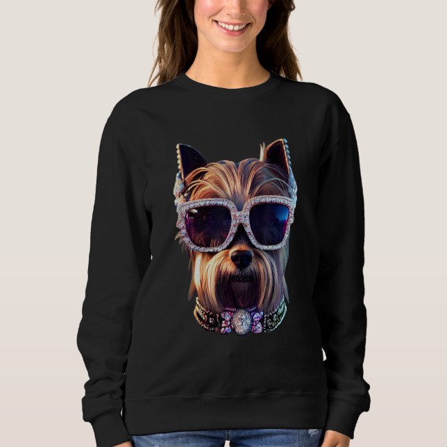 Yorkie dog wearing alot of diamonds and pearls 2 sweatshirt (Vorderseite)