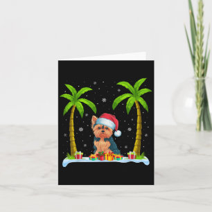 Yorkie Dog Weihnachtsmannmütze Palm Tree Beach Xma Karte