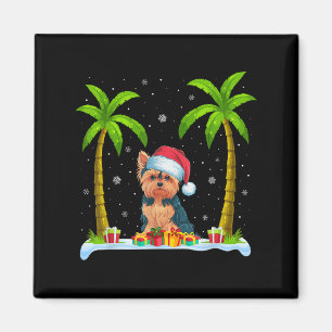 Yorkie Dog Weihnachtsmannmütze Palm Tree Beach Xma Magnet