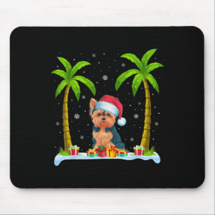 Yorkie Dog Weihnachtsmannmütze Palm Tree Beach Xma Mousepad