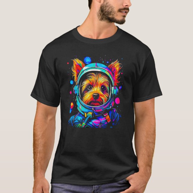 Yorkie Dog Yorkshire Terrier Astronaut in Space T-Shirt (Vorderseite)