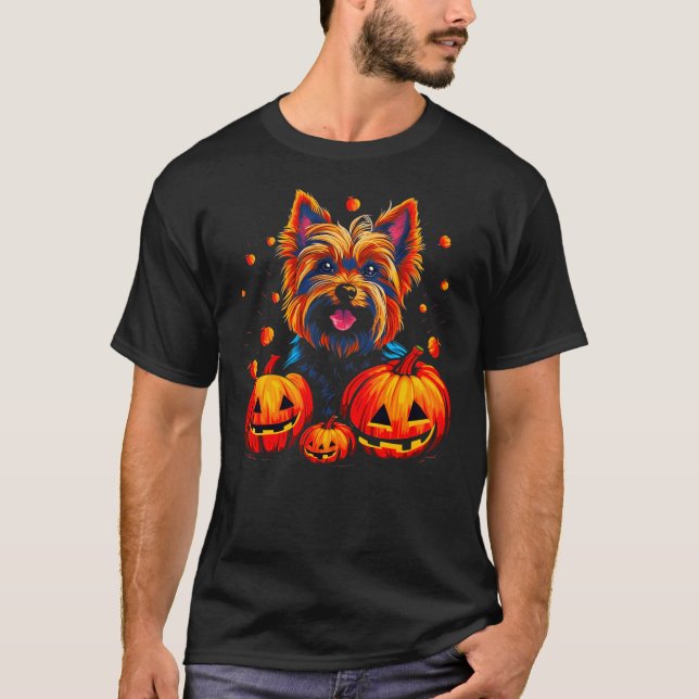 Yorkie Dog Yorkshire Terrier Halloween Pumpkin T-Shirt (Vorderseite)