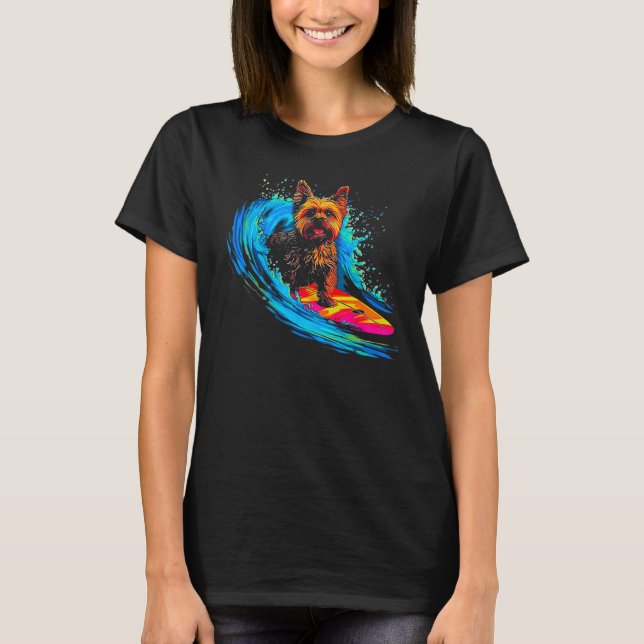 Yorkie Dog Yorkshire Terrier Surf T-Shirt (Vorderseite)