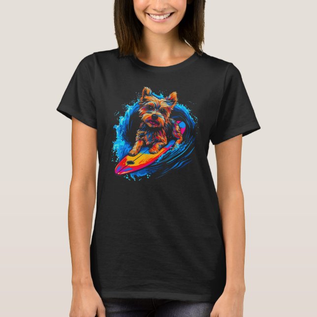 Yorkie Dog Yorkshire Terrier Surfing 1 T-Shirt (Vorderseite)