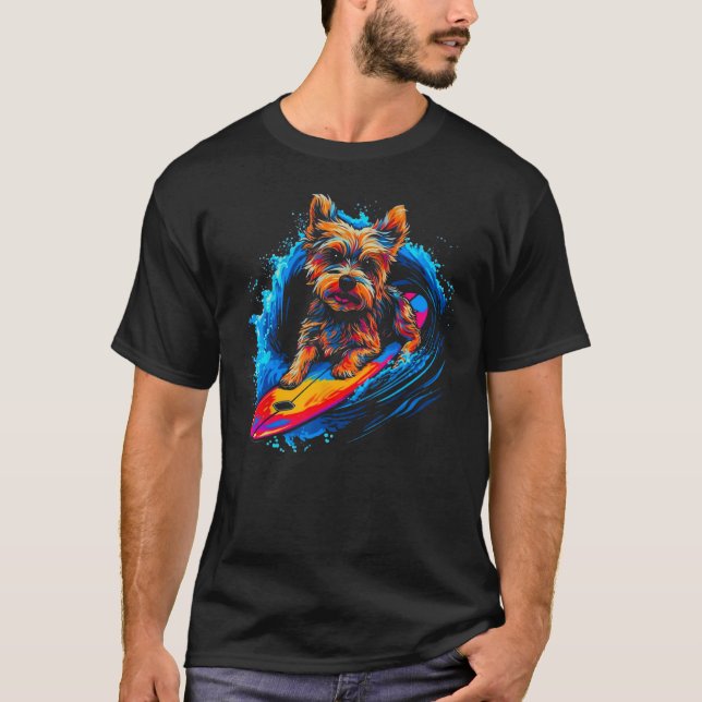 Yorkie Dog Yorkshire Terrier Surfing T-Shirt (Vorderseite)