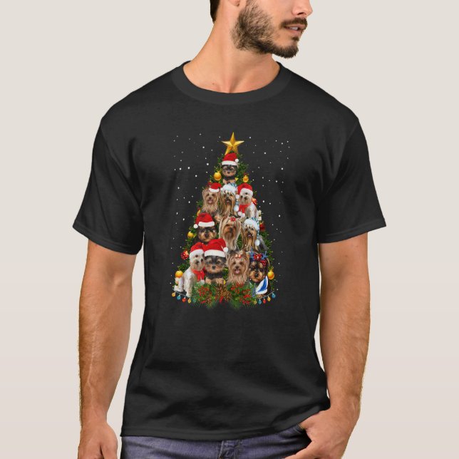 Yorkie Dogs Tree Christmas Sweater Xmas Pet Animal T-Shirt (Vorderseite)