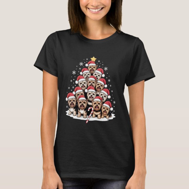 Yorkie Dogs Tree Christmas Sweater Xmas Pet Animal T-Shirt (Vorderseite)