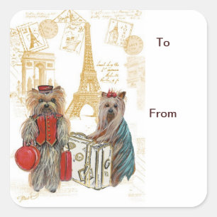 Yorkie Eiffel Tower Paris Gift Tags Quadratischer Aufkleber