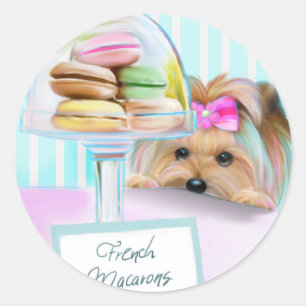 Yorkie French Macarons Runder Aufkleber