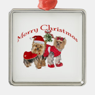 Yorkie frohe Weihnachten Silbernes Ornament