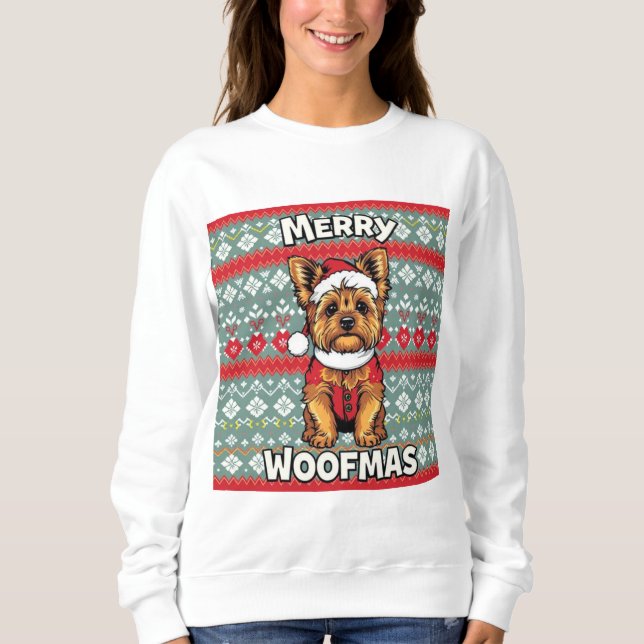 Yorkie Frohe Wuffnachten Sweatshirt (Vorderseite)