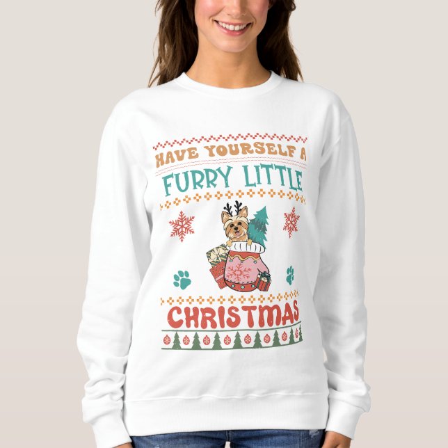 Yorkie Furry Little Christmas Sweatshirt (Vorderseite)