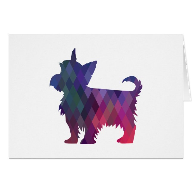 Yorkie Geometric Pattern Silhouette Lila Card (Vorderseite (Horizontal))