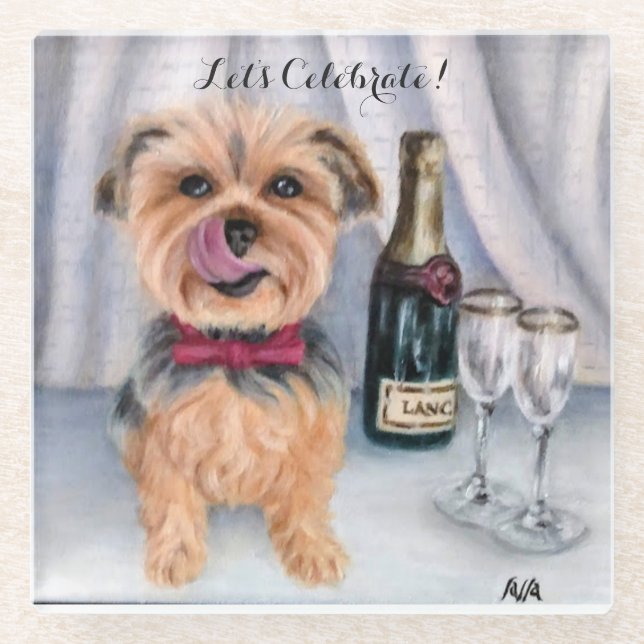Yorkie Glas Untersetzer (Vorderseite)