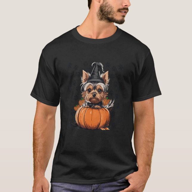 Yorkie Halloween Costume T-Shirt Pumpkin Men Women (Vorderseite)