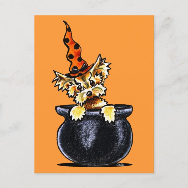 Yorkie Halloween Good Hexe Off-Leash Art™ Postkarte (Vorderseite)
