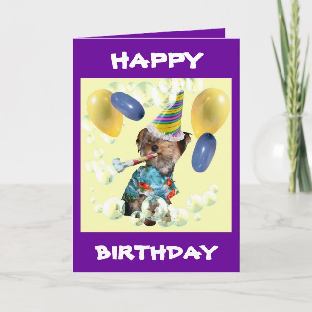 Yorkie Happy Birthday Card Karte (Vorderseite)