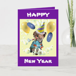 Yorkie Happy New Year Card Feiertagskarte