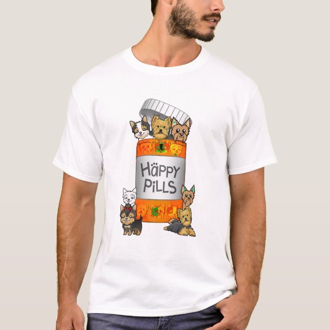 Yorkie Happy Pills T Shirt (Vorderseite)