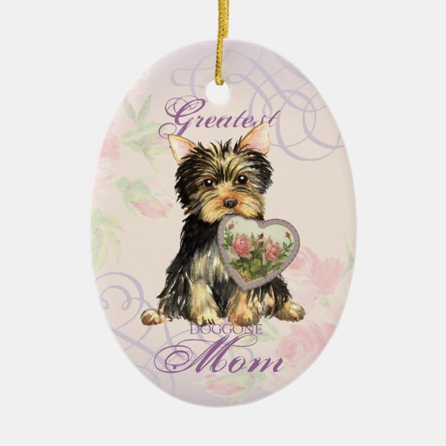 Yorkie Heart Mama Keramik Ornament (Vorne)