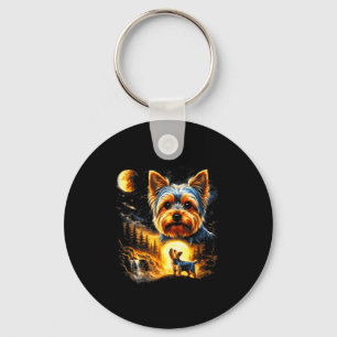 Yorkie heult zum Mond vintage 90er lustiger Hund Schlüsselanhänger