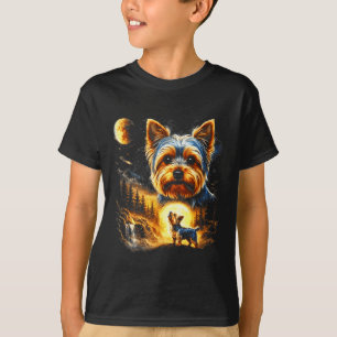 Yorkie heult zum Mond Vintage 90er lustiger Hund T-Shirt