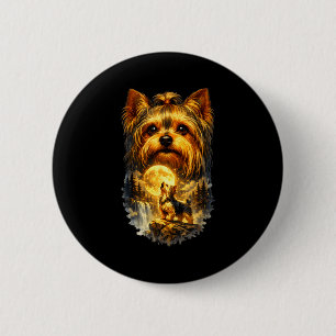 Yorkie heult zum Mond vintage Button